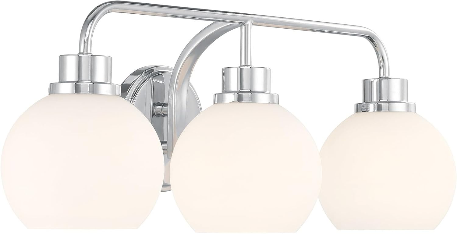 Meridian M80081MBK White Opal Glass Bathroom Vanity Wall Light, 3-Light 180 Total Watts, 8' H x 24' W, Matte Black
