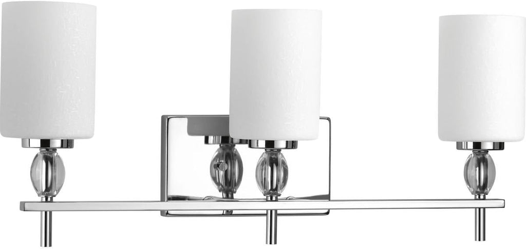 Progress Lighting Status Collection 3-Light Etched Linen Glass Coastal Bath Vanity Light Polished Chrome