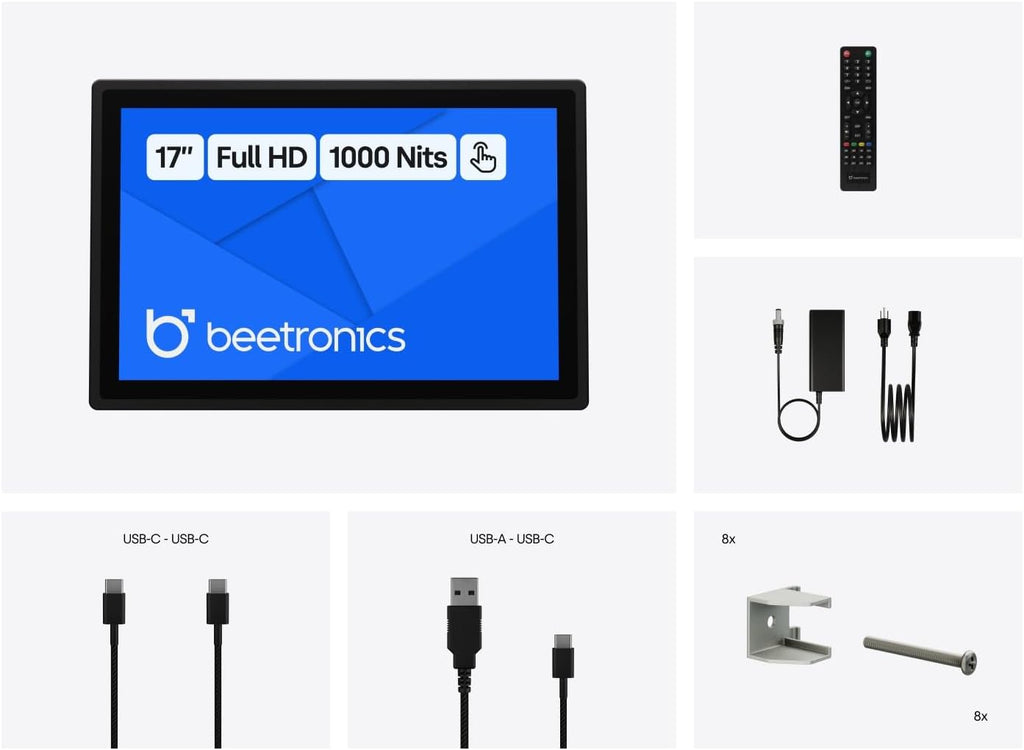 Beetronics 17 Inch High Brightness Touchscreen Monitor | Full HD 1080p | IP66 Waterproof & Dustproof | Industrial Sunlight Readable Outdoor Display for PC, Mac, Linux | 17HB9M/U1