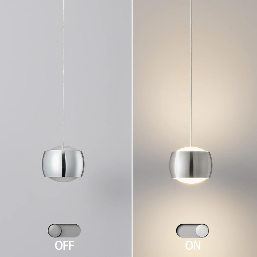Modern LED Dimmable Pendant Light fixtures,Mini Island Pendant Lighting for Kitchen Island Dinning Room,Bedroom,Bar, Kitchen Island Ceiling Hanging Light Fixtures(Chrome-3-Pack)