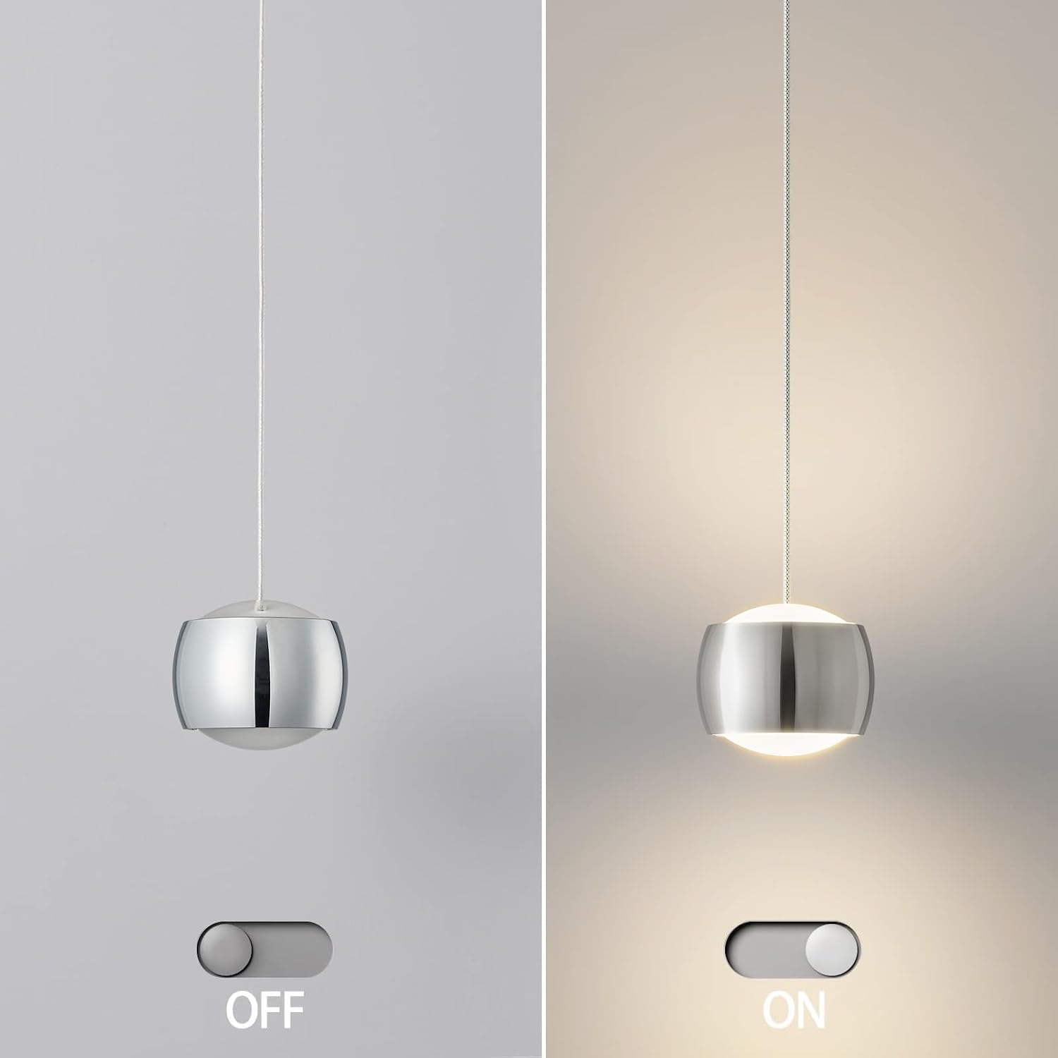Modern LED Dimmable Pendant Light fixtures,Mini Island Pendant Lighting for Kitchen Island Dinning Room,Bedroom,Bar, Kitchen Island Ceiling Hanging Light Fixtures(Chrome-3-Pack)
