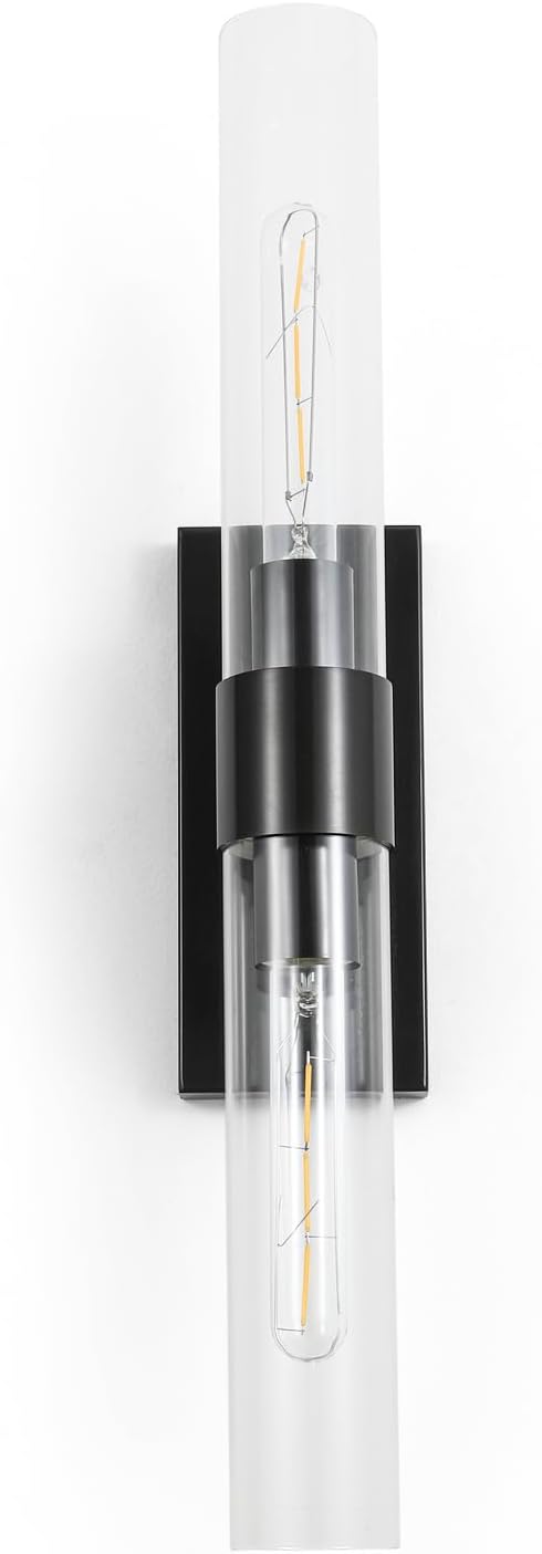 23 Inch Modern Black Wall Sconce Clear Glass Wall Sconce for Living Room - Black Vanity Light and Bathroom wall sconces (Bulb Included)