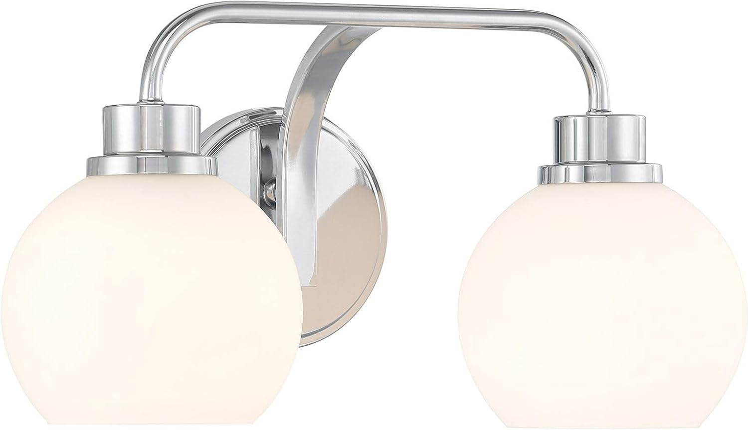 Meridian M80080CH White Opal Glass Bathroom Vanity Light, 2-Light 120 Total Watts, 8' H x 16' W, Chrome