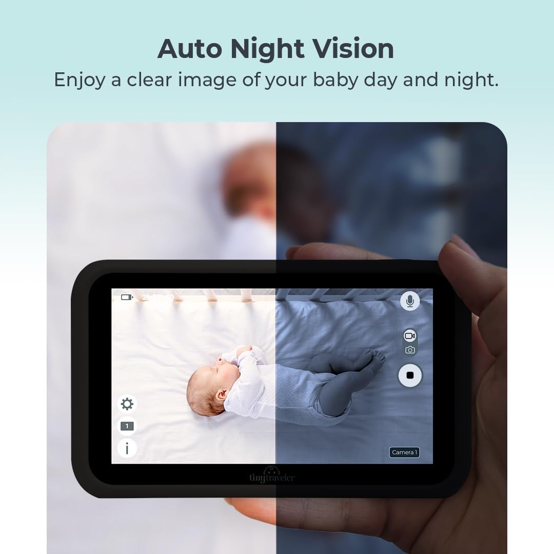 Tiny Traveler 5' HD Touch Screen Baby Car Monitor – Hackproof, No WiFi Baby Camera for Travel and Home, Night Vision, Headrest or Clamp Mount, Baby Reminder Alert - Black