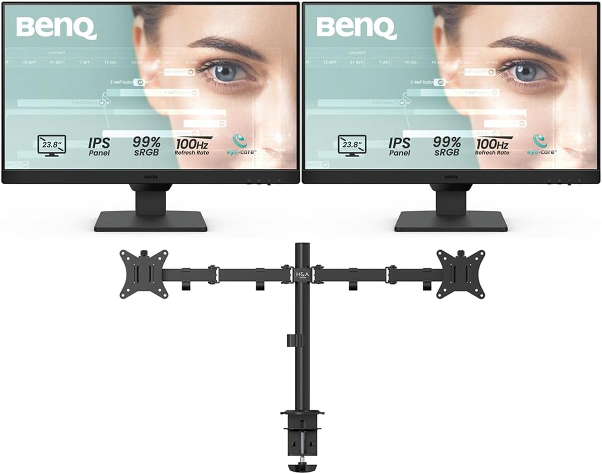 BenQ GW2490 100Hz Gaming Computer Monitor 24' FHD 1920x1080p, IPS, Eye-Care Tech, Low Blue Light, Anti-Glare, Adaptive Brightness, Built-in Speakers, DisplayPort, HDMI + H&A Heavy Dua