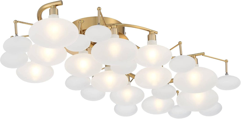 Possini Euro Design Lilypad Modern Ceiling Light Semi Flush-Mount Fixture 30 1/4' Wide Warm Brass Gold Frosted Opal Etched Glass Shade for Bedroom Kitchen Living Room Hallway Bathroom House Home