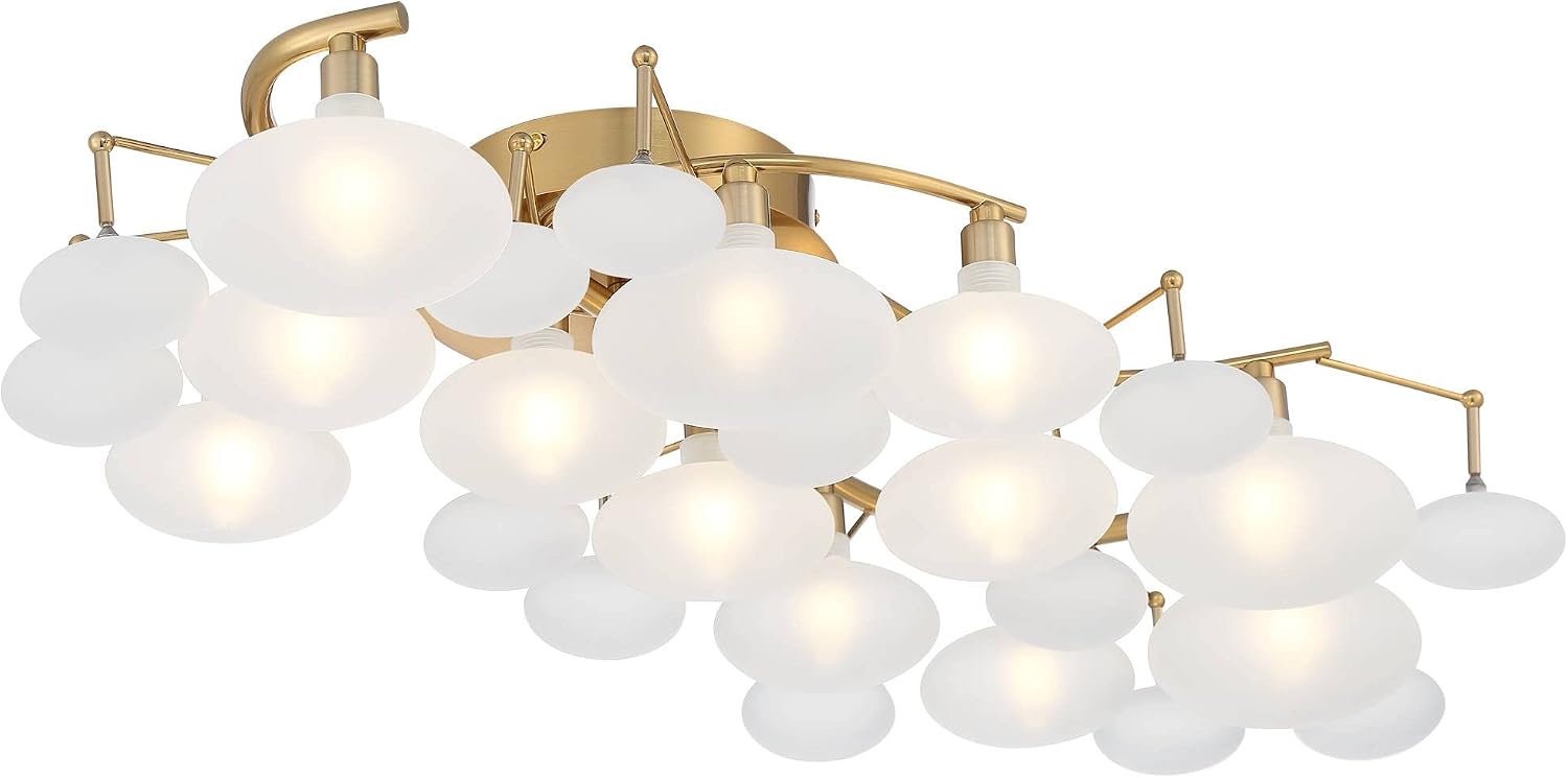 Possini Euro Design Lilypad Modern Ceiling Light Semi Flush-Mount Fixture 30 1/4' Wide Warm Brass Gold Frosted Opal Etched Glass Shade for Bedroom Kitchen Living Room Hallway Bathroom House Home