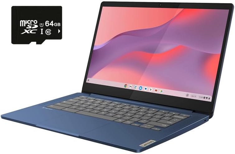 Lenovo 2023 Ideapad Slim 3, 14' (1920 x 1080) FHD Touchscreen Chromebook Slim Thin Laptop, 8-Core MediaTek Kompanio 520, 4GB RAM, 64GB eMMC, WiFi 6, Chrome OS, Abyss Blue, EAT 64GB Micro SD
