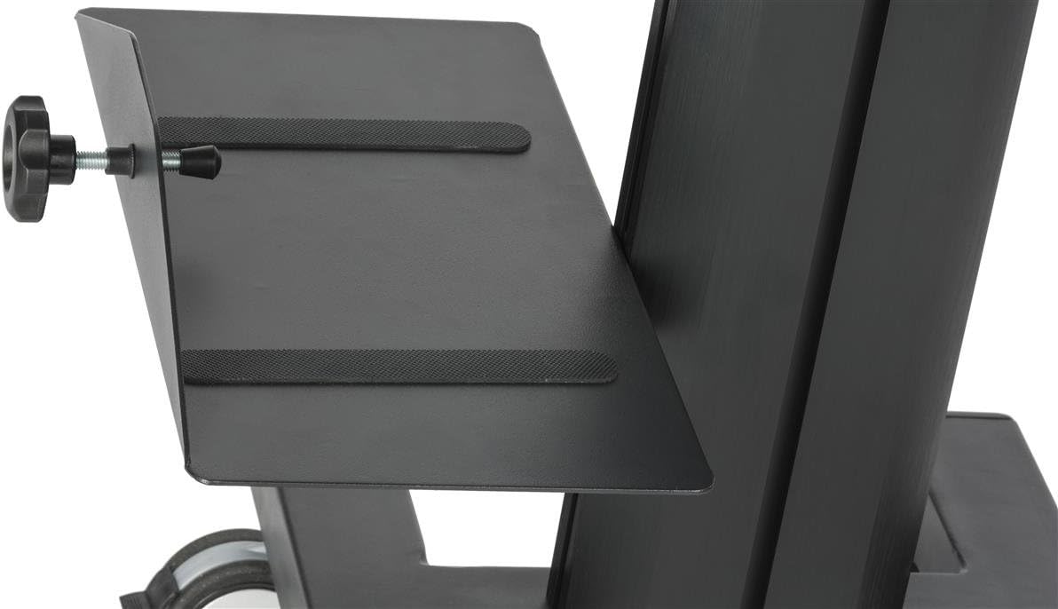 Displays2go Sit Stand Workstation, Dual Monitor Mount, Locking Wheels with CPU Holder (LPGPCRTB2H)