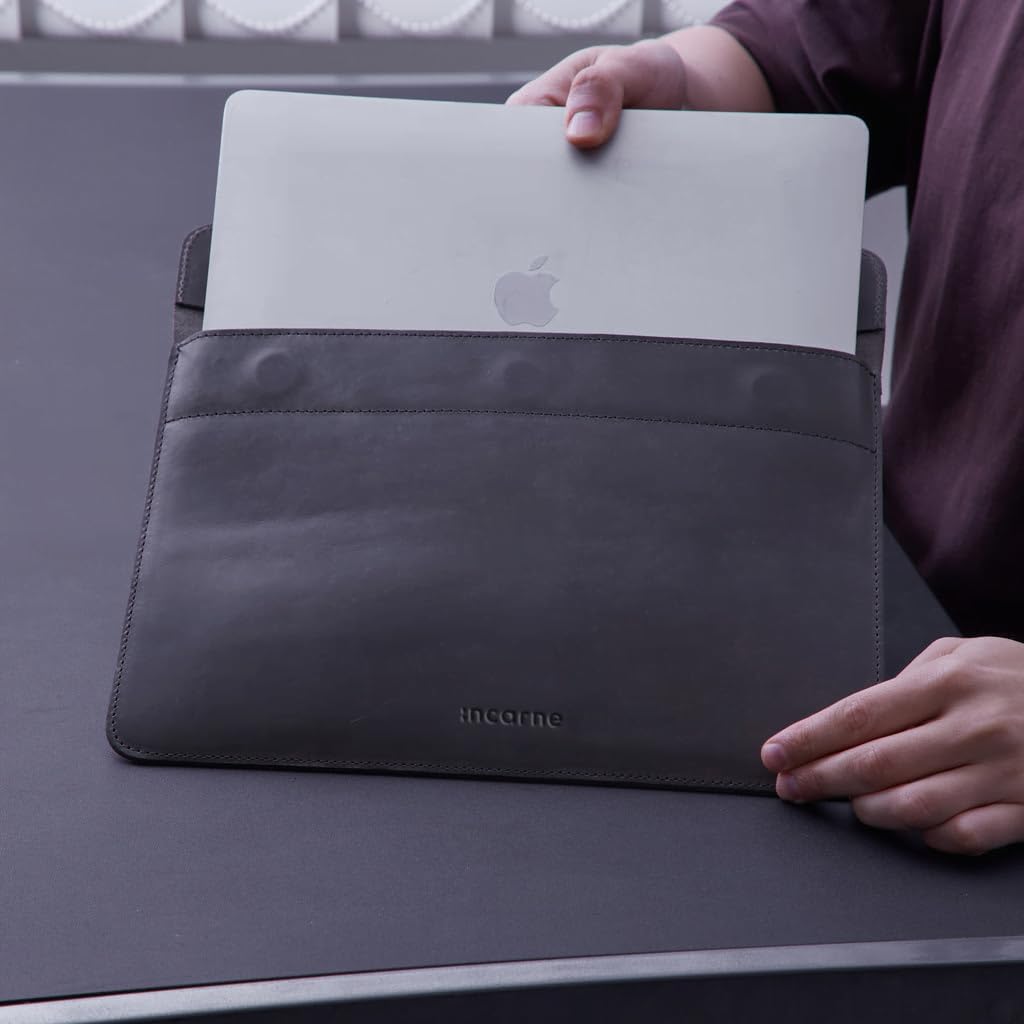 Grey Laptop Case Leather Made for MacBook Pro 14inch Sleeve - Carrying Sleeves Compatible with MacBook Pro 14' M1 M2 M3 M4 Max A2442 A2779 A2992 A2918 A3402 2024 2025 Genuine Vintage Leather, Gray