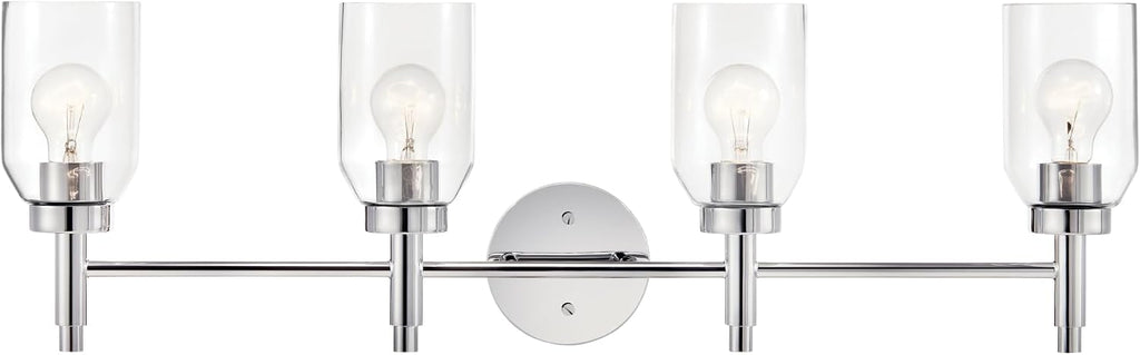 Kichler Madden 4-Light Bathroom Vanity Light Fixture with Clear Glass in Chrome, Modern Wall Mount Lighting for Single or Double Vanity Over Mirror (10.5' x 34'), 55186CH