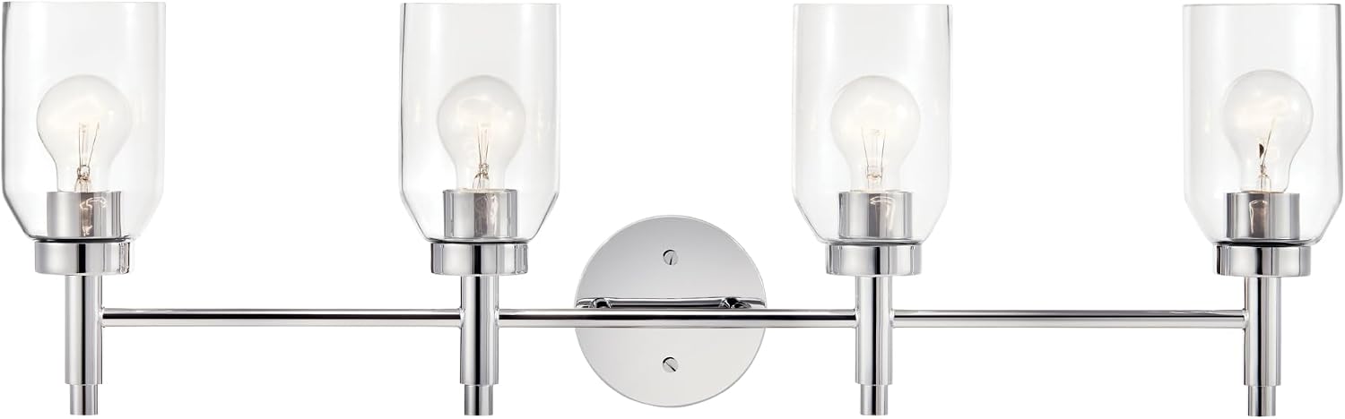 Kichler Madden 4-Light Bathroom Vanity Light Fixture with Clear Glass in Chrome, Modern Wall Mount Lighting for Single or Double Vanity Over Mirror (10.5' x 34'), 55186CH