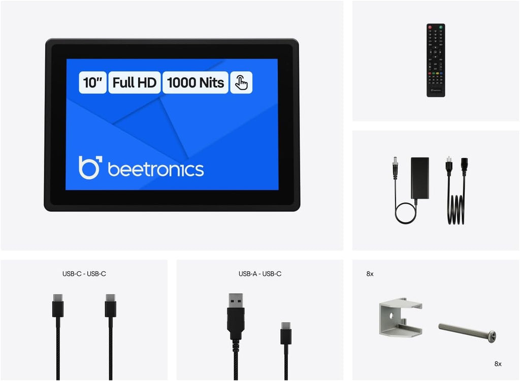 Beetronics 10 Inch High Brightness Touchscreen Monitor | Full HD 1080p | IP66 Waterproof & Dustproof | Industrial Sunlight Readable Outdoor Display for PC, Mac, Linux | 10HB9M/U1