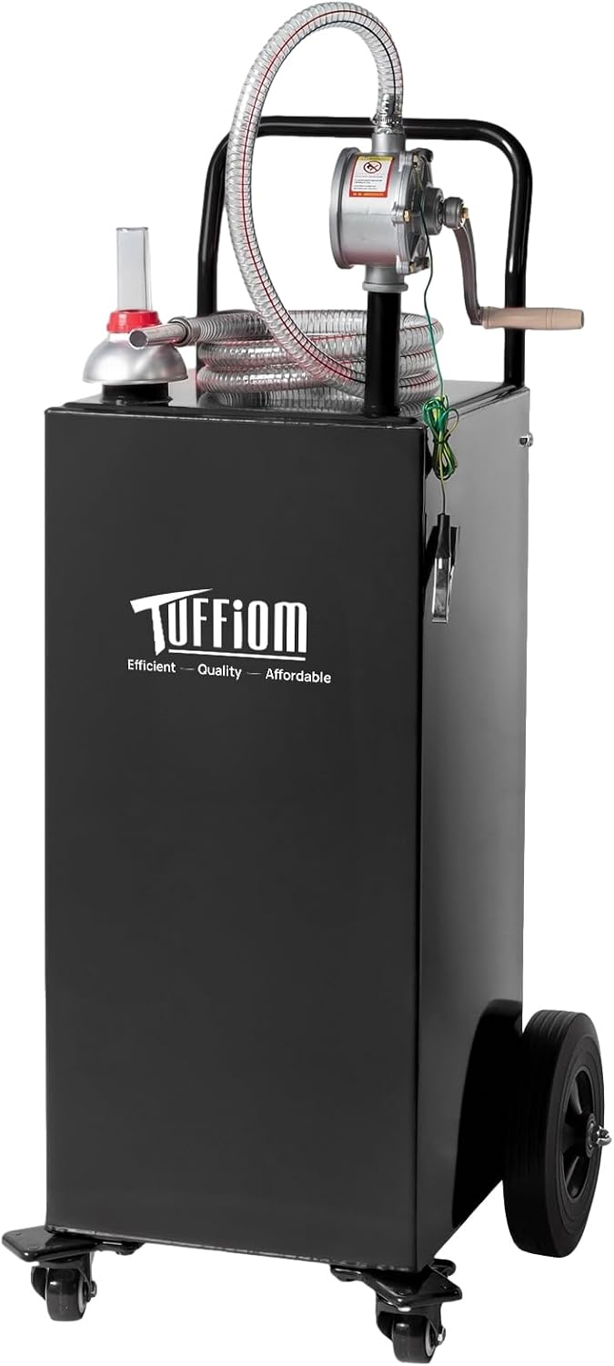 TUFFIOM 30 Gallon Portable Gas Caddy w/Swivel Wheels,Fuel Storage Tank, Gasoline Diesel Can with Fuel Transfer Rotary Hand Siphon Pump for Automobile ATV Car Mower Tractor Boat Motorcycle