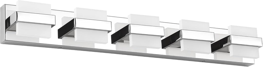 SOLFART Chrome 5 Light Bathroom Vanity Lights Over Mirror, Modern Chrome Bathroom Light Fixtures LED Lights Dimmable