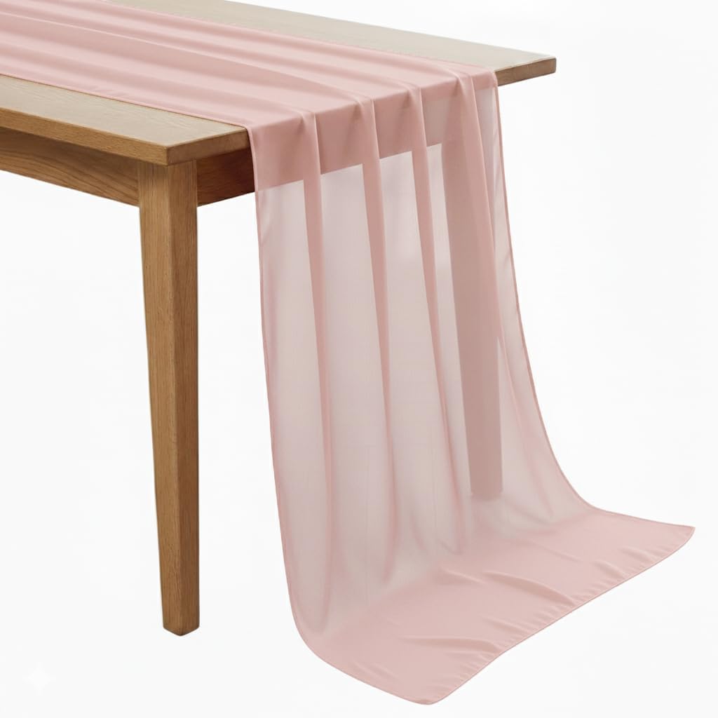 MDS Pack of 20 | Dusty Pink | 14ft Chiffon Table Runner 29x170 Inches Long Romantic Rustic Sheer Gauze Runner for Wedding Bridal Shower Birthday Banquets Engagement Spring Easter Boho Decorations