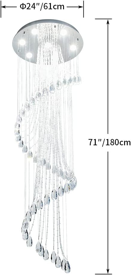 Saint Mossi 7-Lights K9 Crystal Chandelier, Raindrop Chandelier Light Fixture, Modern High Ceiling Lighting, Modern Pendant Light Flush Mount Ceiling Light Fixture,H71 x D24