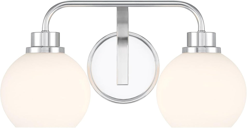 Meridian M80080CH White Opal Glass Bathroom Vanity Light, 2-Light 120 Total Watts, 8' H x 16' W, Chrome