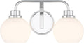 Meridian M80080CH White Opal Glass Bathroom Vanity Light, 2-Light 120 Total Watts, 8' H x 16' W, Chrome