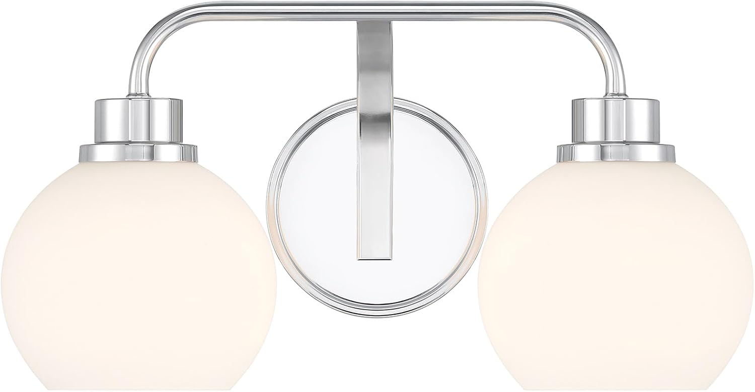 Meridian M80080CH White Opal Glass Bathroom Vanity Light, 2-Light 120 Total Watts, 8' H x 16' W, Chrome