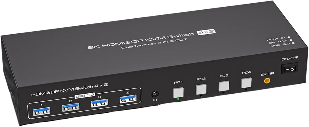 KVM Switch 2 Monitors 4 Computers 4K 120Hz Dual Displayport USB 3.0 Switcher for 4 PC Share Keyboard Mouse(AU Power Adapter)