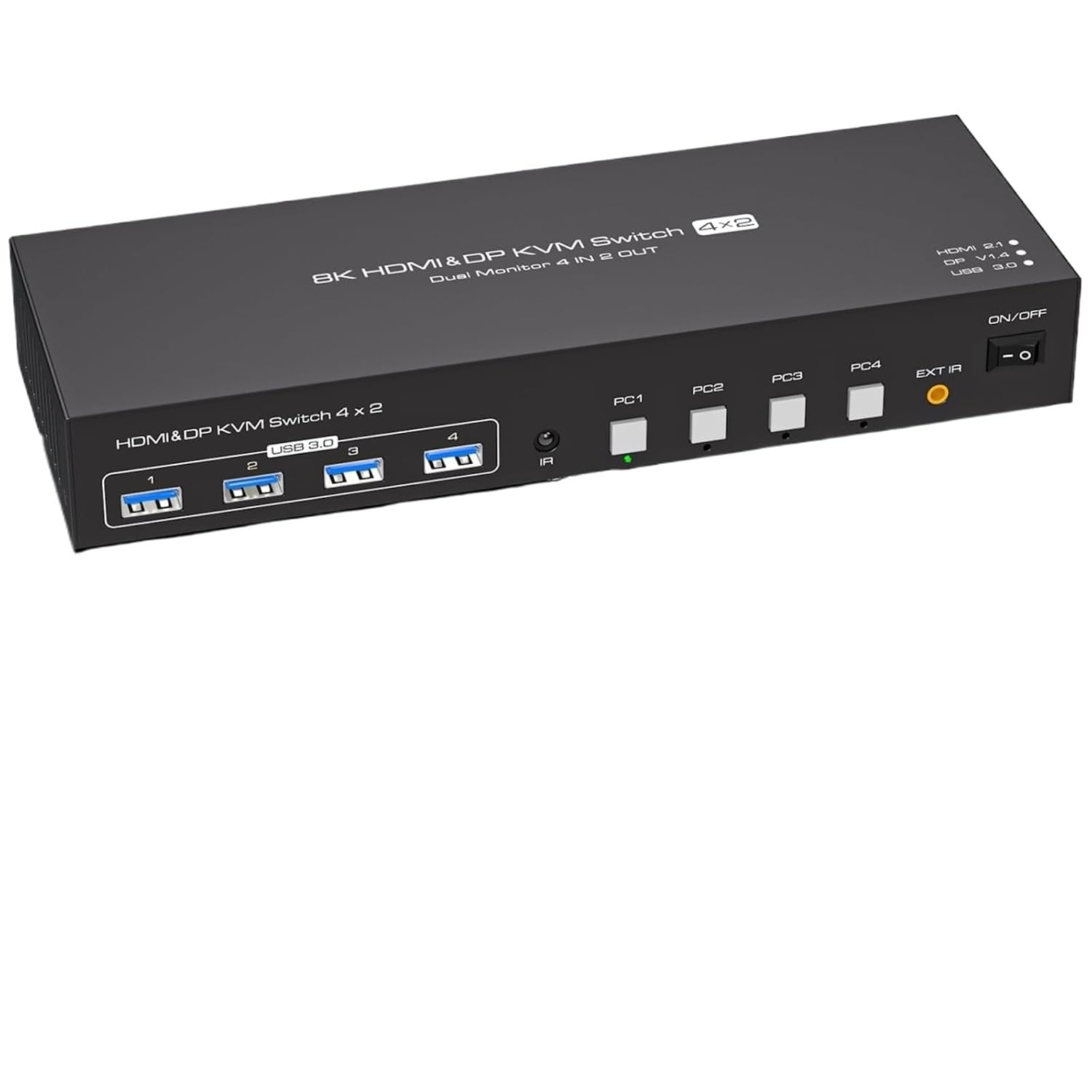 KVM Switch 2 Monitors 4 Computers 4K 120Hz Dual Displayport USB 3.0 Switcher for 4 PC Share Keyboard Mouse(AU Power Adapter)
