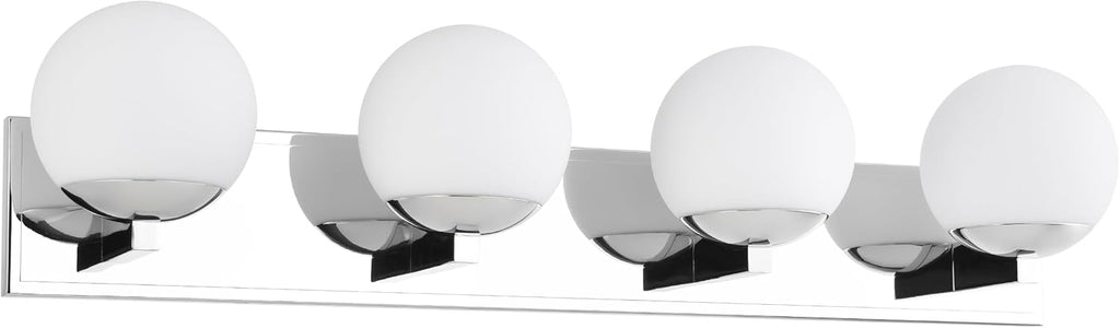 Chrome Bathroom Vanity Light Fixtures, 4-Light Globe Bathroom Vanity Light Fixtures Over Mirror, Modern Wall Lights for Living Room, Long Backplate, Standard E26 Base, Chrome