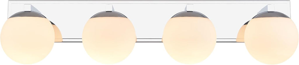 Chrome Bathroom Vanity Light Fixtures, 4-Light Globe Bathroom Vanity Light Fixtures Over Mirror, Modern Wall Lights for Living Room, Long Backplate, Standard E26 Base, Chrome