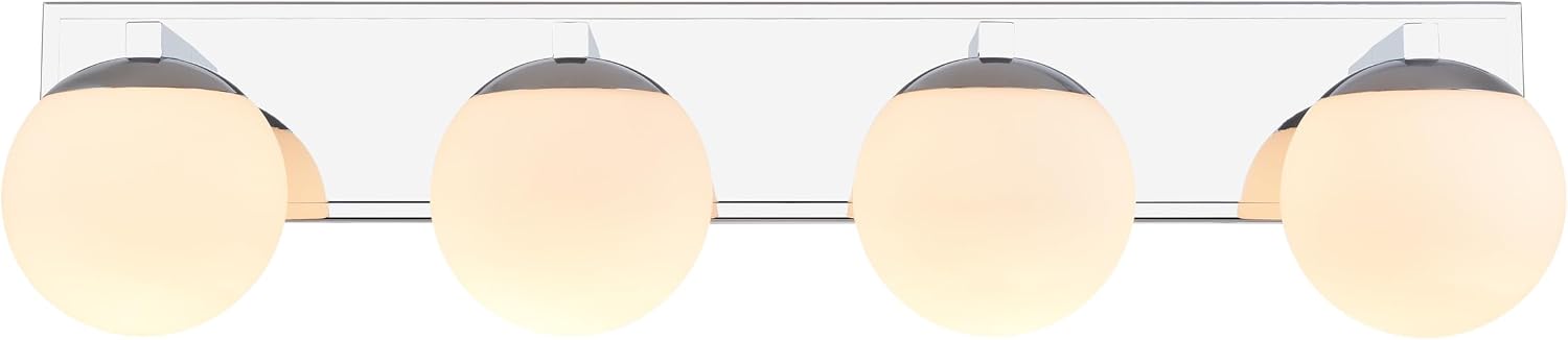 Chrome Bathroom Vanity Light Fixtures, 4-Light Globe Bathroom Vanity Light Fixtures Over Mirror, Modern Wall Lights for Living Room, Long Backplate, Standard E26 Base, Chrome