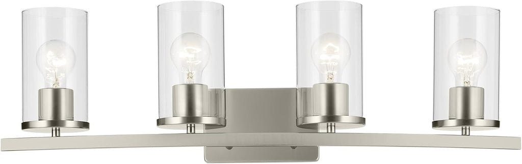 Kichler Crosby 31.25' 4-Light Bathroom Vanity Light Fixture with Clear Glass in Brushed Nickel, Modern Wall Mount Lighting for Bathroom Over Mirror (31.25' x 8.75'), 45498NICLR