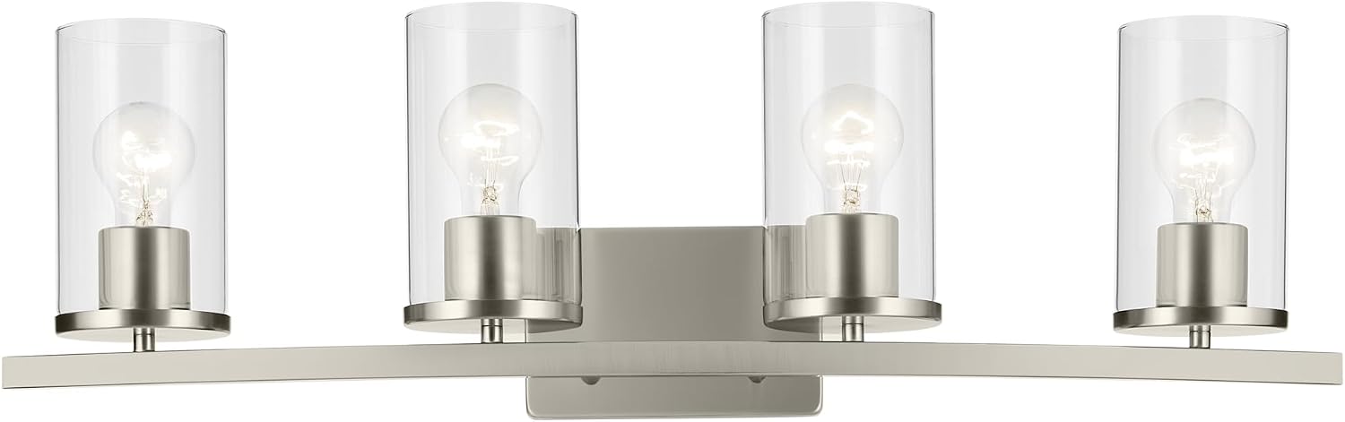 Kichler Crosby 31.25' 4-Light Bathroom Vanity Light Fixture with Clear Glass in Brushed Nickel, Modern Wall Mount Lighting for Bathroom Over Mirror (31.25' x 8.75'), 45498NICLR