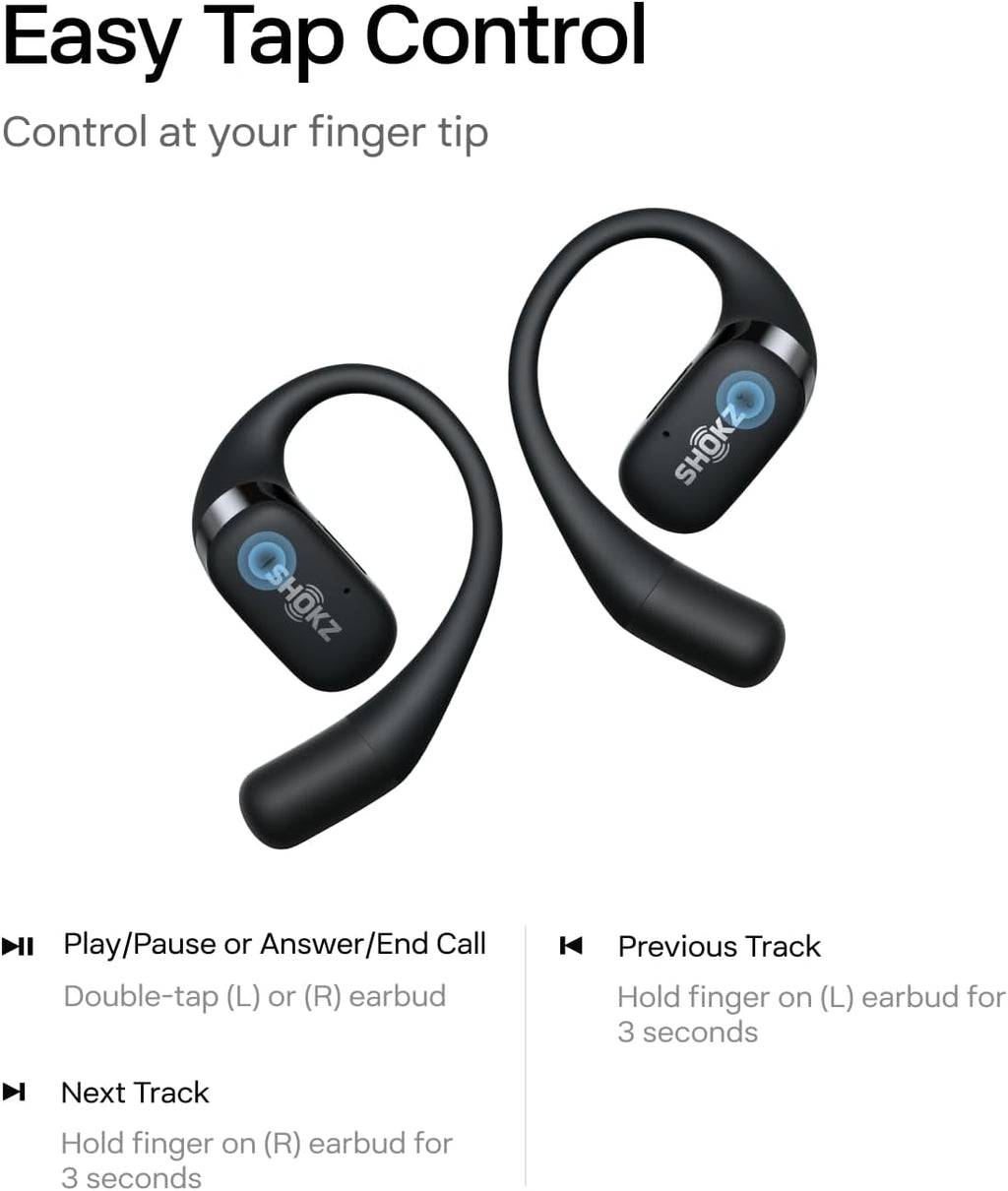 SHOKZ OpenFit-Open-Ear True Wireless Bluetooth Headphones with Microphone,Earbuds with Earhooks,Sweat Resistant,Fast Charging,28HRS Playtime,Compatible with iPhone&Android,Black,Bluetooth5.2