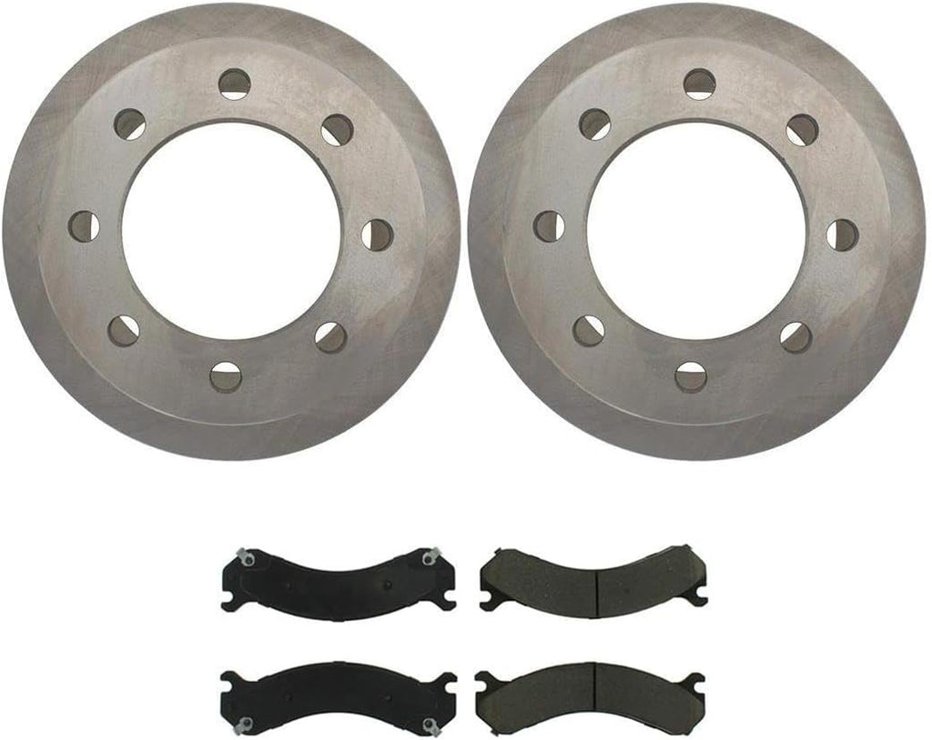 4X Rotors and Brake Pads Rear Replacement Brake Rotors and Semi-Metallic Brake Pads for Chevrolet Silverado 3500 2001-2007 for Chevy Silverado 3500 2001-2007
