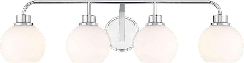 Meridian M80082CH White Opal Glass Bathroom Vanity Wall Light, 4-Light 240 Total Watts, 8' H x 32' W, Chrome