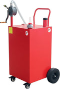 50 Gallon Portable Gas Caddy Fuel Storage Tank, Fuel Storage Tank With Manual Transfer Pump, Flat-Free Wheels, Heavy Duty Gas Can With Hose for Car, Truck, ATV, Boat, Lawn Mower Red