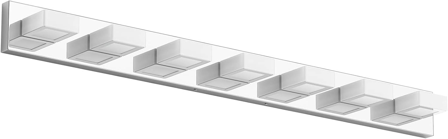Ralbay 46' Modern LED Chrome Vanity Lights 7 Lights Acrylic Stainless Steel LED Vanity Light Fixtures Chrome Bathroom Lighting Over Mirror