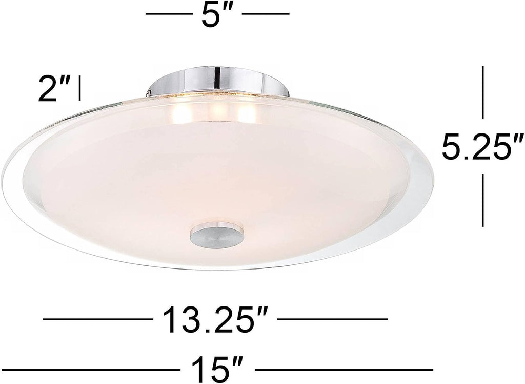 Possini Euro Design Glass Disk Modern Ceiling Light Semi-Flush Mount Fixture Chrome 15' Wide Clear Frosted Shade for House Bedroom Hallway Living Room Bathroom Dining Kitchen
