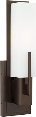 Possini Euro Design Midtown Modern Wall Light Sconce Bronze Hardwired 4 1/2' Fixture Opal White Glass Rectangular Shade for Bedroom Bedside Bathroom Vanity Living Room Hallway Dining House Kitchen