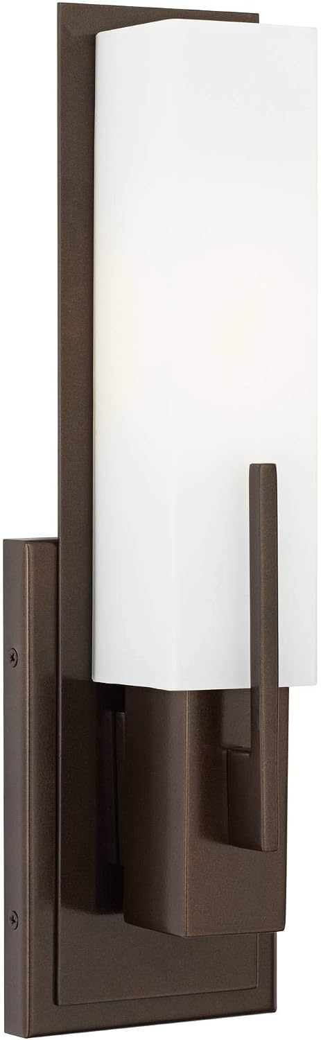 Possini Euro Design Midtown Modern Wall Light Sconce Bronze Hardwired 4 1/2' Fixture Opal White Glass Rectangular Shade for Bedroom Bedside Bathroom Vanity Living Room Hallway Dining House Kitchen
