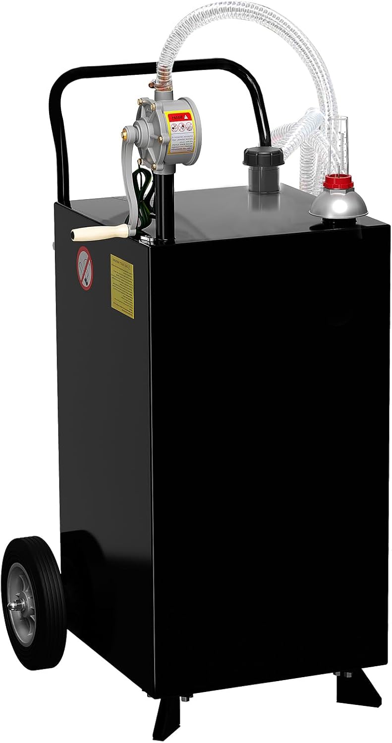 40 Gallon Fuel Caddy, Fuel Transfer Tank with Pump, Gas Storage Tank, Gasoline Diesel Fuel Container for Cars, Lawn Mowers, ATVs, Boats, More, Black