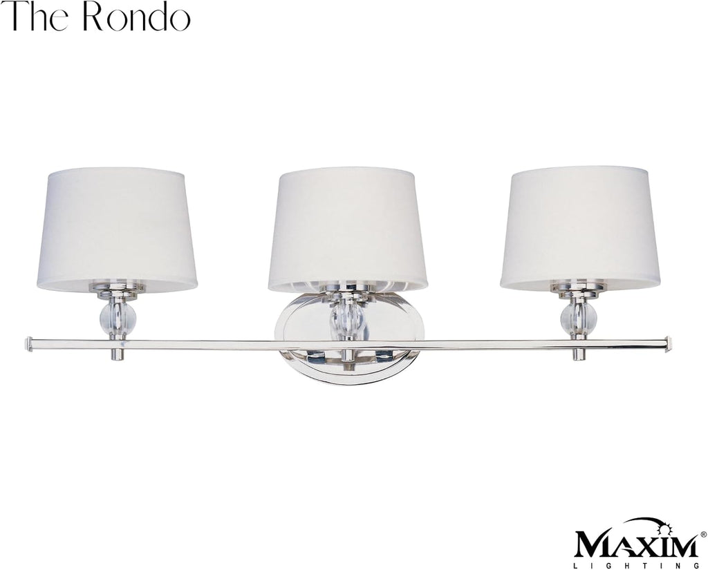Maxim Lighting Rondo 3-Light Bath Vanity Light | Polished Nickel Finish | Transitional Indoor Light Fixture | Ideal for Bathrooms & Powder Rooms | Dimmable Damp Rated | 12763WTPN