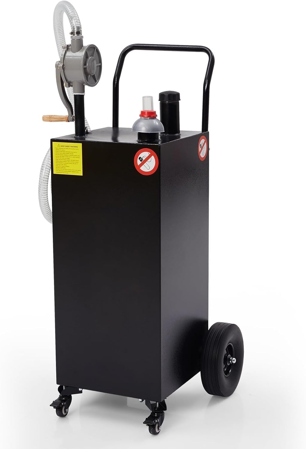 35 Gallon Fuel Caddy, Portable Gas & Diesel Storage Tank with 4 Wheels and Manual Transfer Pump, for Refueling Cars, Trucks, Lawn Mowers, ATVs, and Boats.