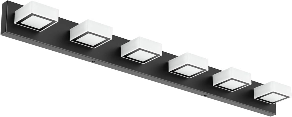 Ralbay Black Bathroom Vanity Lights 48inch Metal Acrylic LED Modern Bathroom Wall Lighting Fixtures Matte Black (White Light 6000K, Non-dimmable)