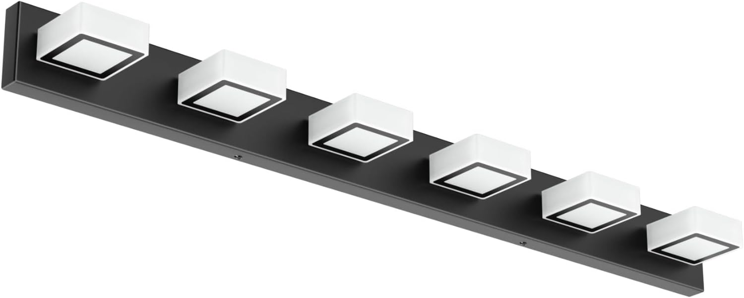 Ralbay Black Bathroom Vanity Lights 48inch Metal Acrylic LED Modern Bathroom Wall Lighting Fixtures Matte Black (White Light 6000K, Non-dimmable)