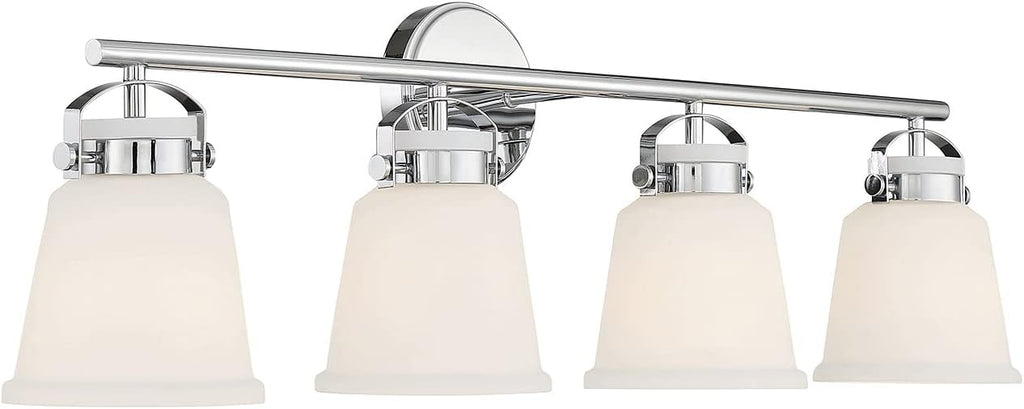 Savoy House 8-1627-4-11 Kaden Industrial Traditional White Opal Glass Bathroom Vanity Wall Light, 4-Light 240 Total Watts, 11' H x 34' W, Polished Chrome