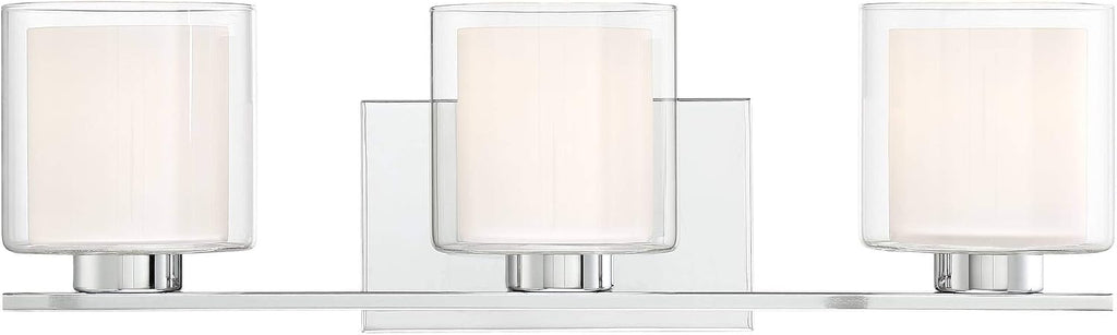 Possini Euro Design Dorris Modern Wall Mount Light Chrome Silver Hardwired 22' Wide 3-Light Fixture Clear Outer Opal Inner Glass Shade for Bedroom Bathroom Vanity Reading Living Room Hallway