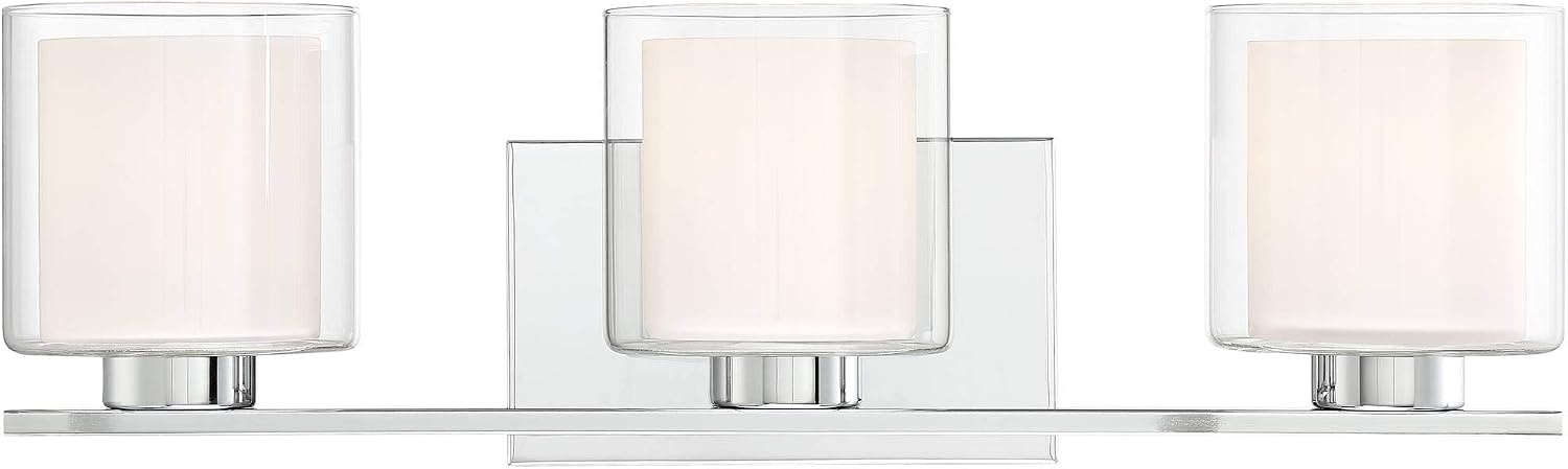 Possini Euro Design Dorris Modern Wall Mount Light Chrome Silver Hardwired 22' Wide 3-Light Fixture Clear Outer Opal Inner Glass Shade for Bedroom Bathroom Vanity Reading Living Room Hallway