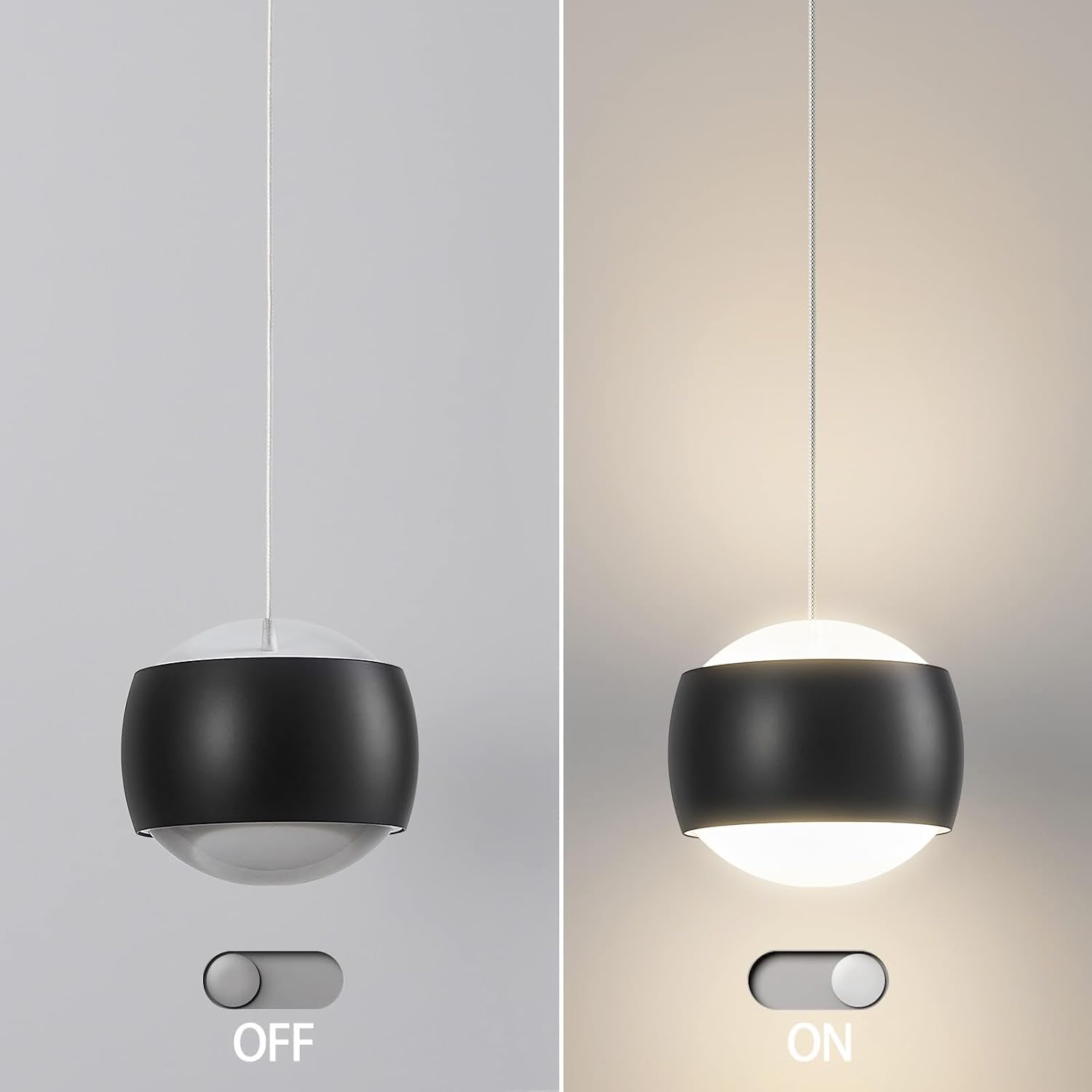 Modern Black LED Dimmable Pendant Light fixtures,6″ Island Pendant Lighting for Kitchen Island Dinning Room,Bedroom,Bar, Kitchen Island Ceiling Hanging Light Fixtures(black-1-Pack)