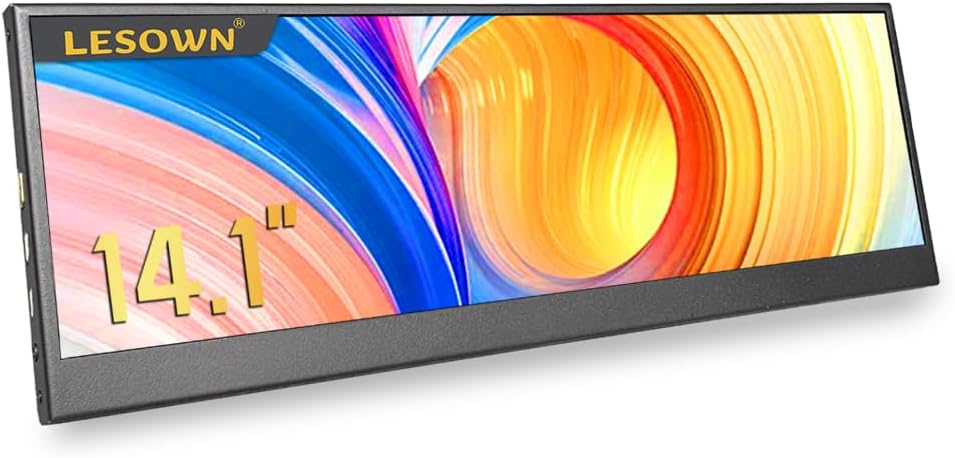 14.1 inch Temp Display Stretched Bar LCD Touch Strip Display USB C & HDMI 1920x550 IPS Sub Extender mini Wide Monitor for GPU CPU Data Monitoring PC Case