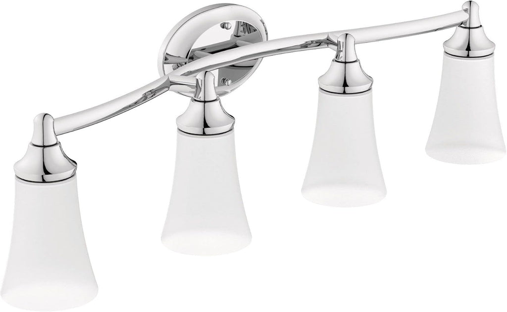 Moen YB2864CH Eva 4-Light Dual-Mount Bath Bathroom Vanity Fixture with Frosted Glass, Chrome